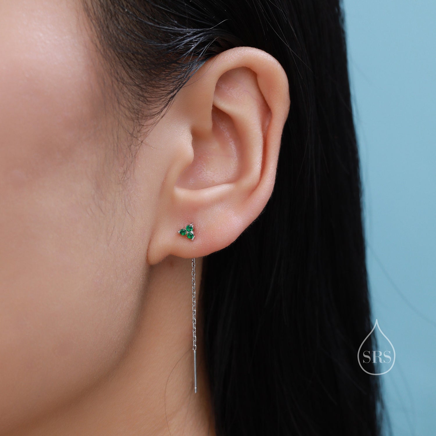 CZ Trio Flower Threader Earrings in Sterling Silver, Silver or Gold, Available in 6 Colours, Three Dot Crystal Ear Threaders