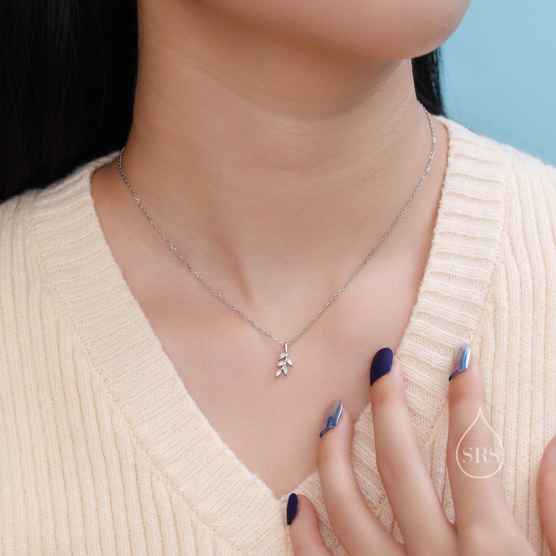 Tiny Little CZ Leaf Pendant Necklace in Sterling Silver, Olive Leaf Necklace, Olive Branch Necklace, Nature Inspired