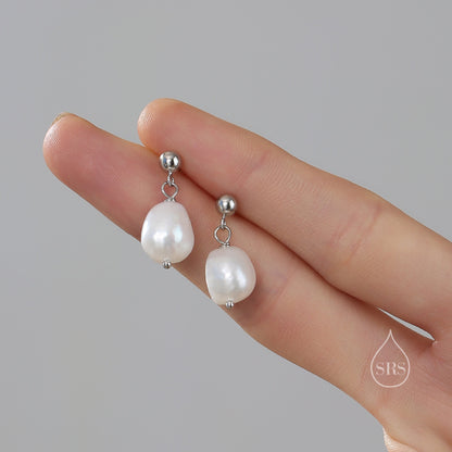 Genuine Fresh Water Pearls Drop Stud Earrings, Baroque Pearl Earrings, Sterling silver with 18ct Gold Plating, Simple and Minimalist