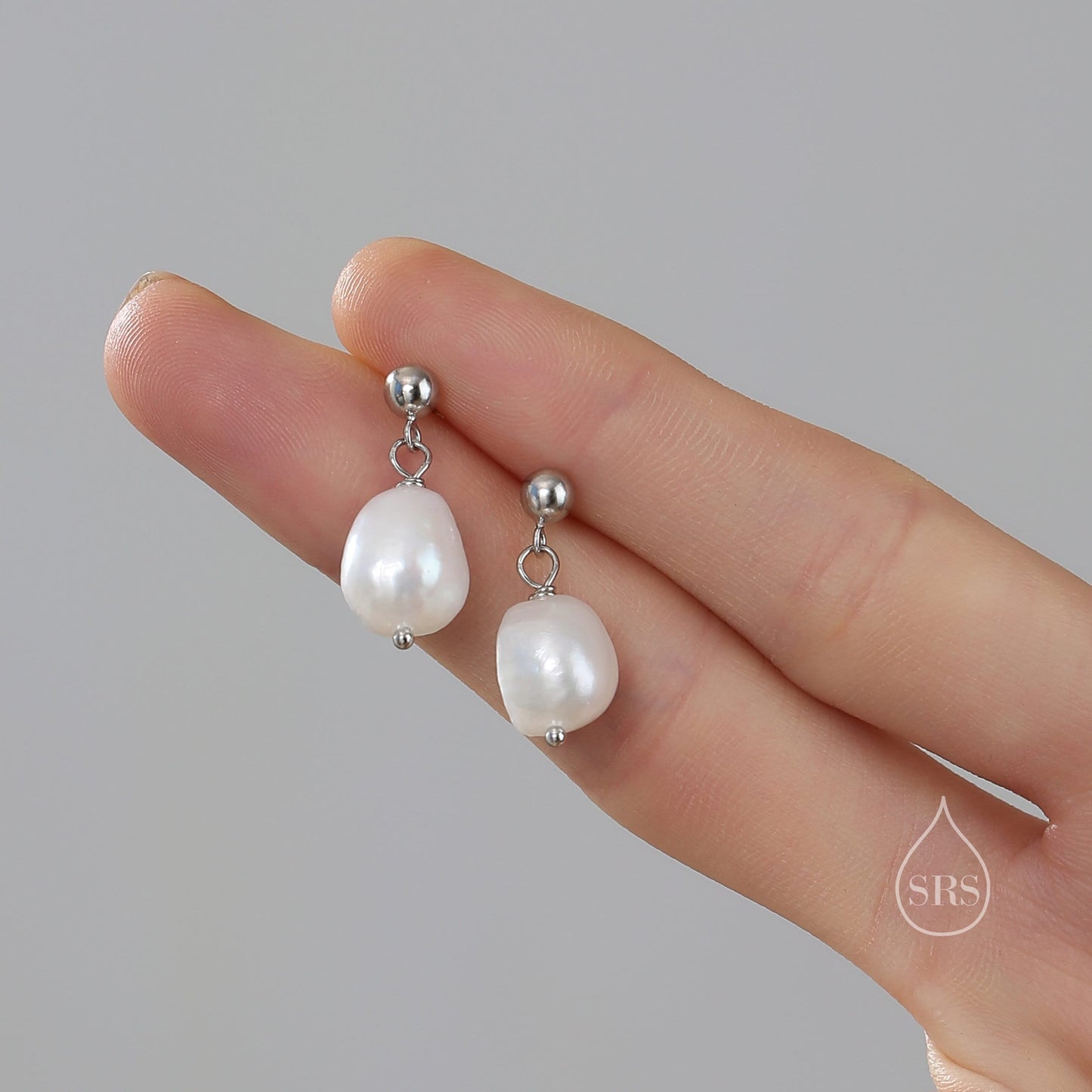 Genuine Fresh Water Pearls Drop Stud Earrings, Baroque Pearl, Sterling silver with 18ct Gold Plating, Simple and Minimalist