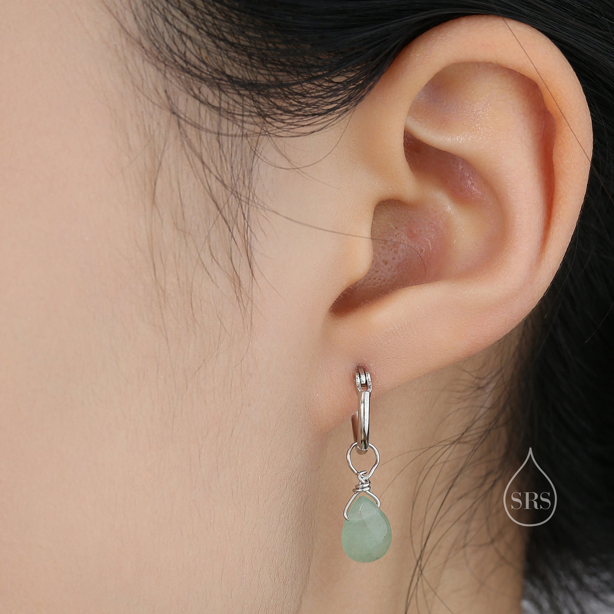 Faceted Green Aventurine Huggie Hoop Earrings