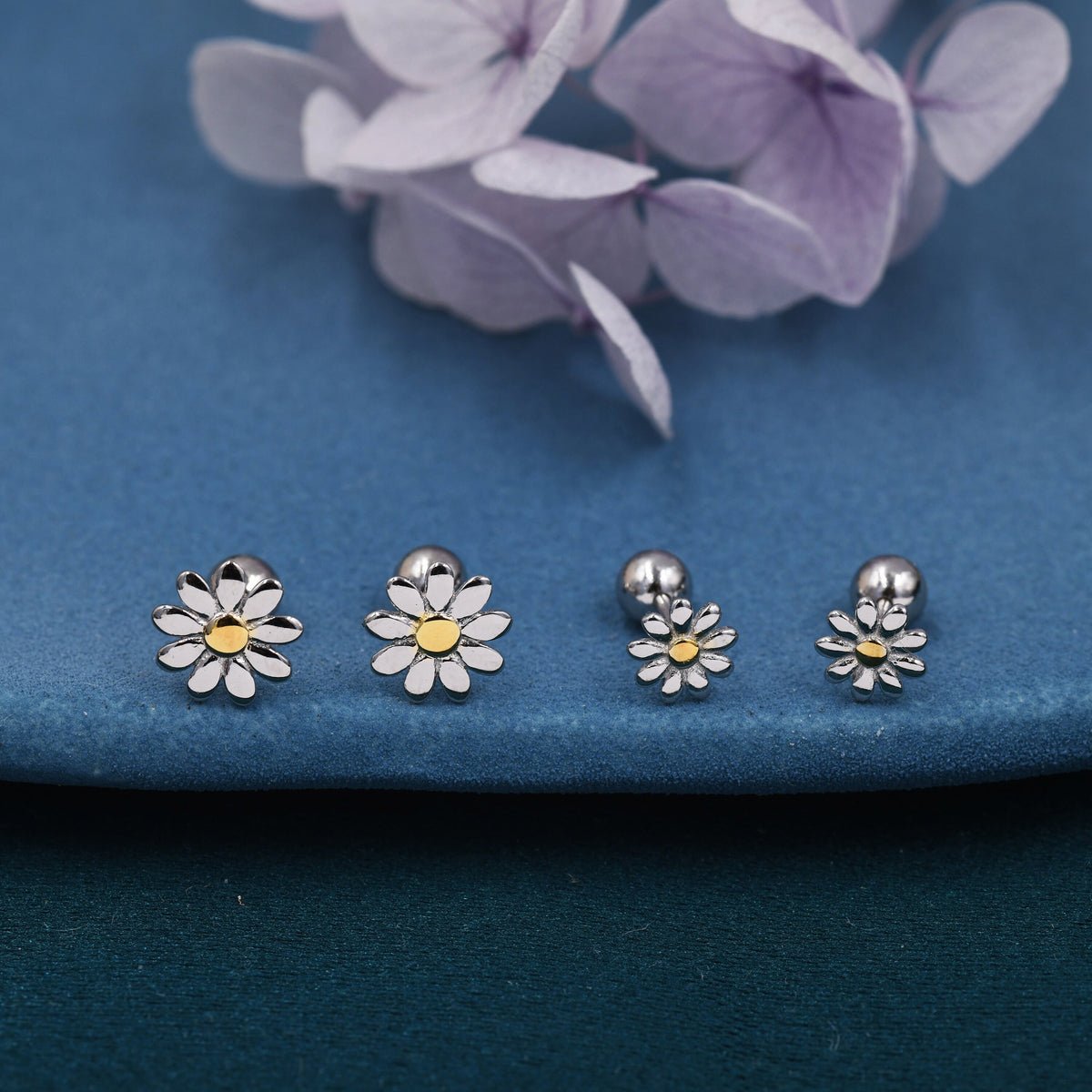 Sterling Silver Little Daisy Flower 18G Screw Back Earrings