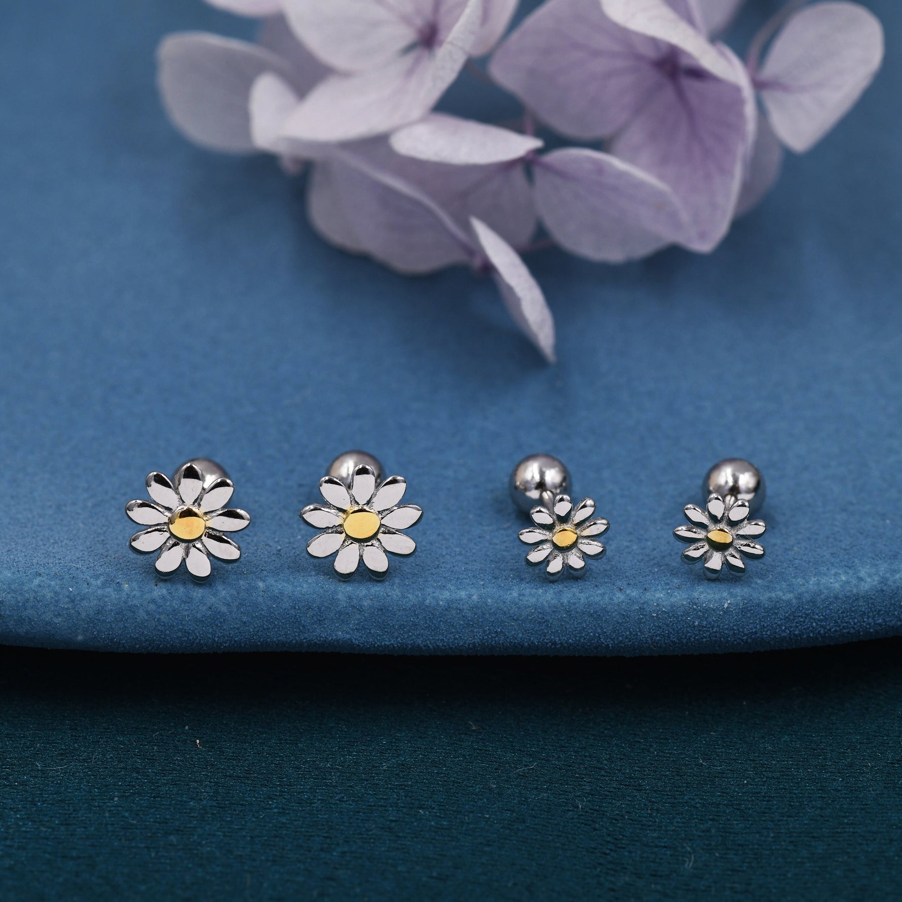 Sterling Silver Little Daisy Flower 18G Screw Back Earrings