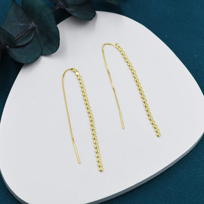 Disk Chain Threader Earrings in Sterling Silver, Silver or Gold, Sparkle Chain Long Ear Threaders, Long Threaders