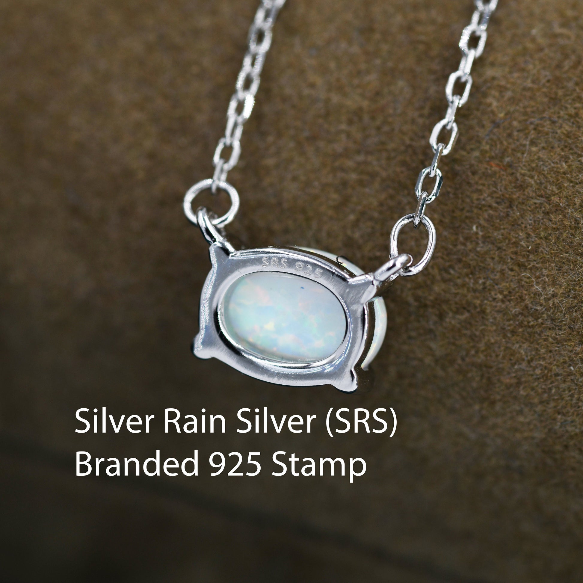 White Opal Oval Necklace in Sterling Silver, Dainty Lab Oval Cabochon Necklace, October Birthstone