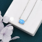 Blue Opal Oval Necklace in Sterling Silver, Dainty Lab Oval Cabochon Necklace, October Birthstone
