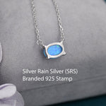 Blue Opal Oval Necklace in Sterling Silver, Dainty Lab Oval Cabochon Necklace, October Birthstone