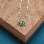 Genuine Green Jade Oval Necklace in Sterling Silver, Dainty Jade Oval Cabochon Necklace, Natural Jade Necklace