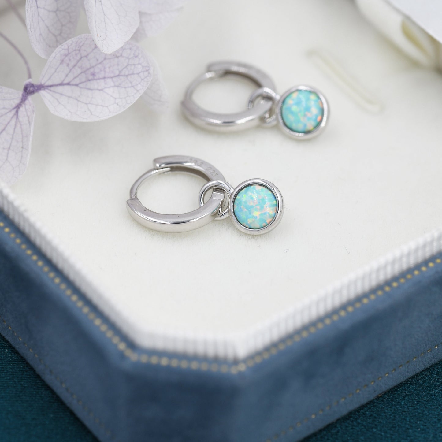 Sterling Silver Dangling Green Opal Hoop Earrings, Detachable Fire Opal Charm Dangle Hoop Earrings, Silver or Gold, Interchangeable