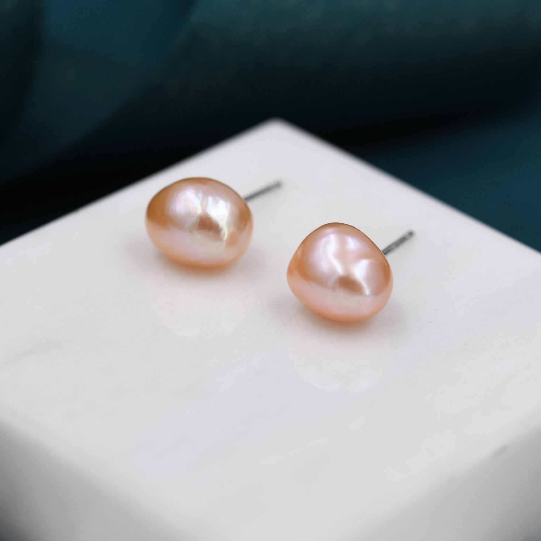 Sterling Silver Genuine Pink Baroque Pearl Stud Earrings, 8mm, Natural Pearl Earrings, Irregular Shape Keshi Pearl Earrings