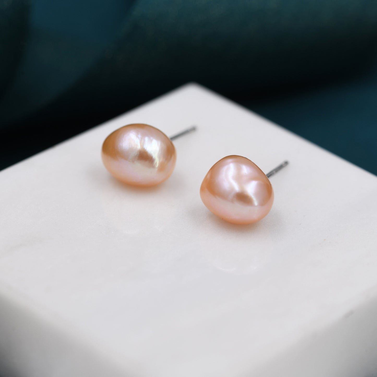 Sterling Silver Genuine Pink Baroque Pearl Stud Earrings,  8mm, Natural Pearl Earrings, Irregular Shape Keshi Pearl Earrings