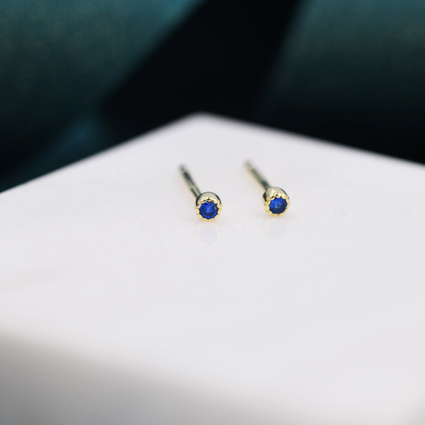 Extra Tiny 2mm Sapphire Blue CZ Stud Earrings in Sterling Silver, Barely Visible CZ Earrings, Stacking Earrings, Extra Small Stud Earrings