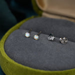 Aurora AB Crystal Tiny CZ Stud Earrings in Sterling Silver, 2.5mm/3mm Colour Changing Crystals, Extra Small