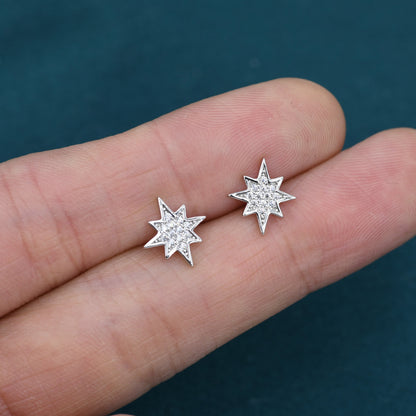 Starburst Stud Earrings in Sterling Silver Pave CZ Crystals, Silver Gold or Rose Gold Dainty and Delicate Earrings, Celestial Jewellery