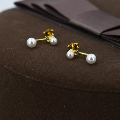 Tiny Double Pearl Ear Jacket in Sterling Silver, Front and Back Earrings , Pearl Earrings, Dainty Jewellery