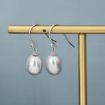 Sterling Silver Grey Pearl Earrings, Natural Freshwater Pearl Drop Hook Earrings in Sterling Silver, Oval Pearl Earrings