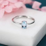 Natural 1 Carat Swiss Blue Topaz Oval Ring in Sterling Silver, 5x7mm, Prong Set Oval Cut, US Size 5 6 7 8, Genuine 1ct Blue Topaz Ring