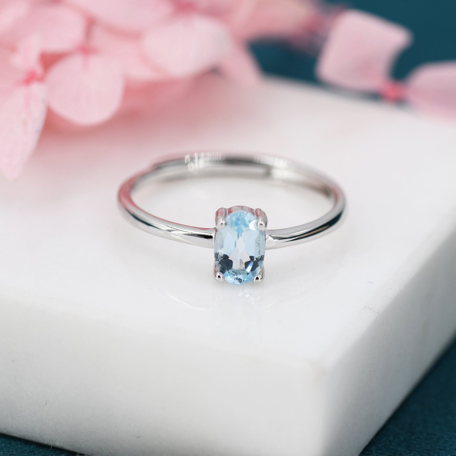 Natural 1 Carat Swiss Blue Topaz Oval Ring in Sterling Silver, 5x7mm, Prong Set Oval Cut, US Size 5 6 7 8, Genuine 1ct Blue Topaz Ring