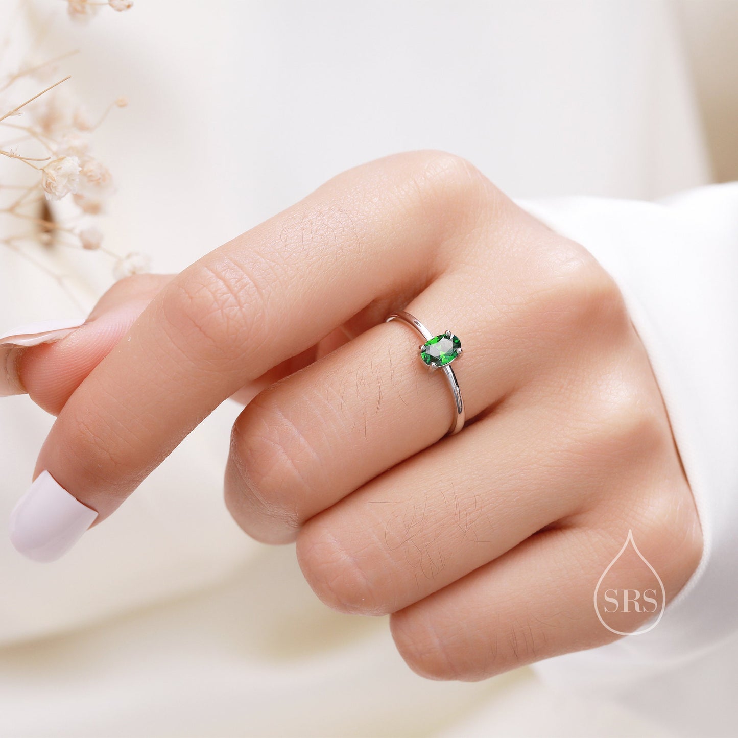 Natural Green Peridot Oval Ring in Sterling Silver, 4x6mm, Prong Set Oval Cut, Adjustable Size, Genuine Peridot Ring, August Birthstone