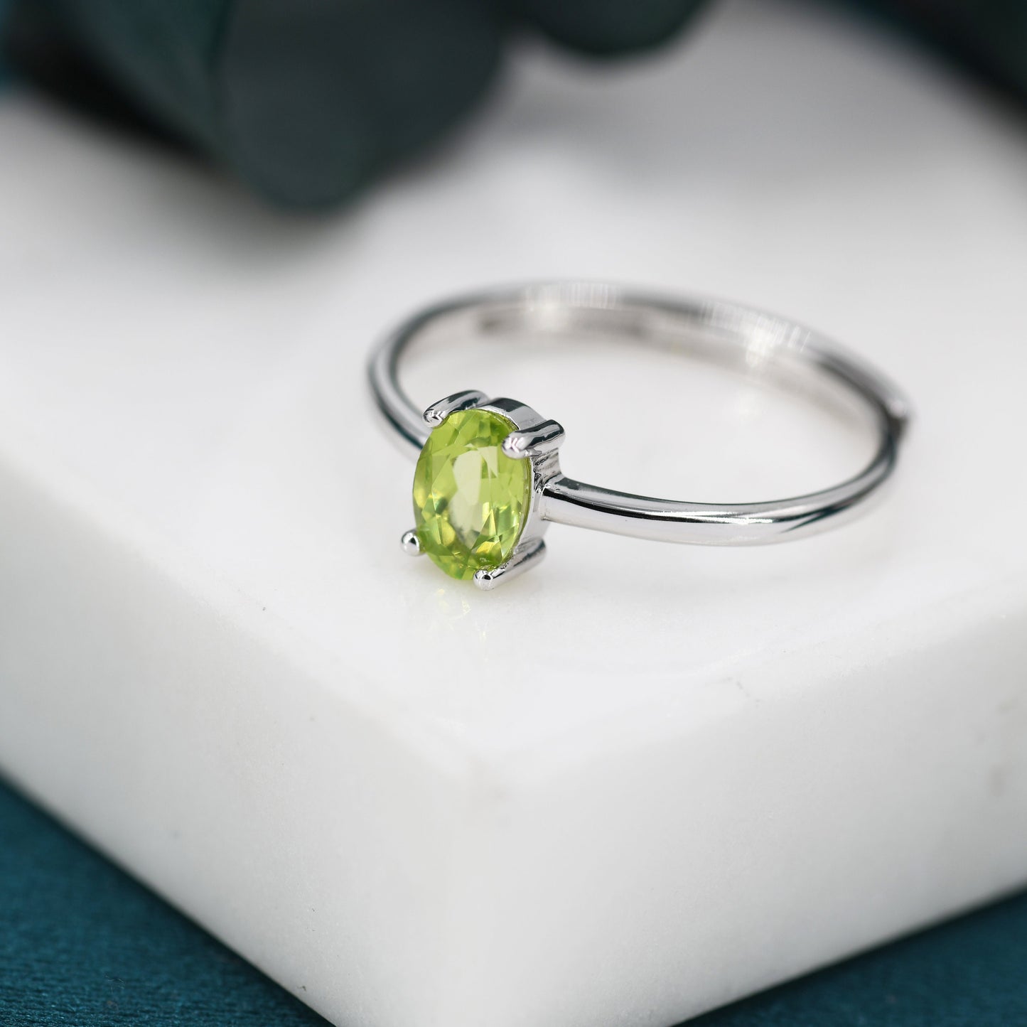 Natural 1 Carat Peridot Oval Ring in Sterling Silver, 5x7mm, Prong Set Oval Cut, US Size 5 6 7 8 , Genuine Peridot Ring, August Birthstone