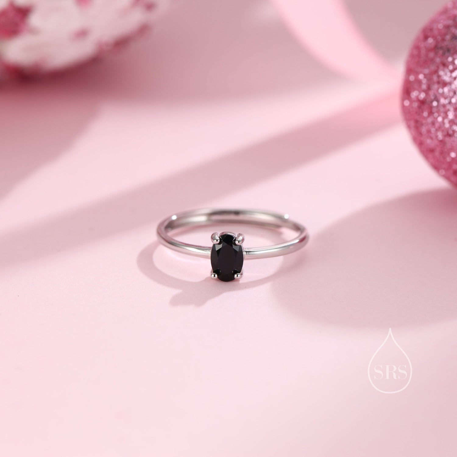 Black Onyx Prong Set Oval Cut Gemstone Ring