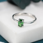 Created Green Emerald Oval Ring in Sterling Silver, 4x6mm, Prong Set Oval Cut, Adjustable Size, Lab Emerald Ring, May Birthstone