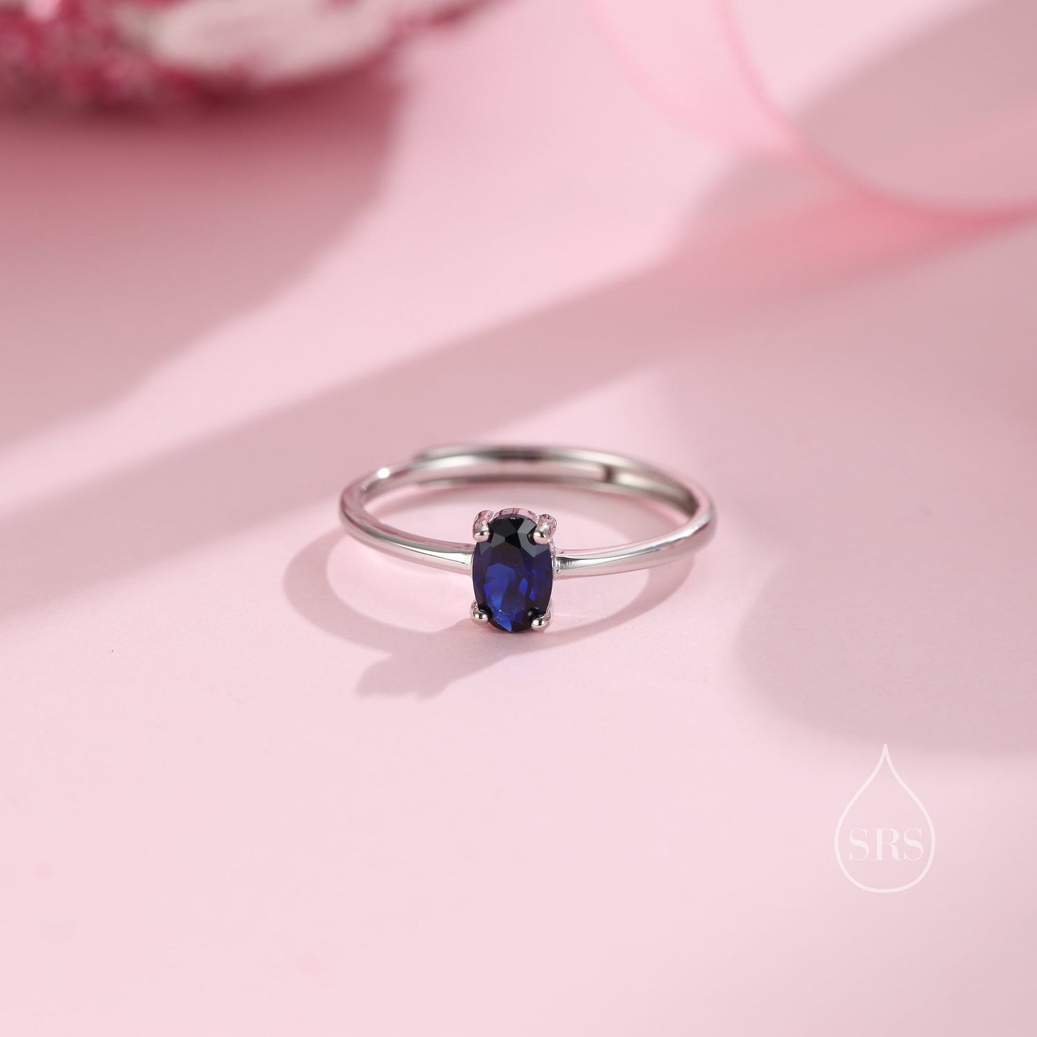 Blue Sapphire Prong Set Oval Cut Gemstone Ring