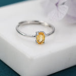Natural Citrine Oval Ring in Sterling Silver, 4x6mm, Prong Set Oval Cut, Adjustable Size, Genuine Citrine Ring, November Birthstone