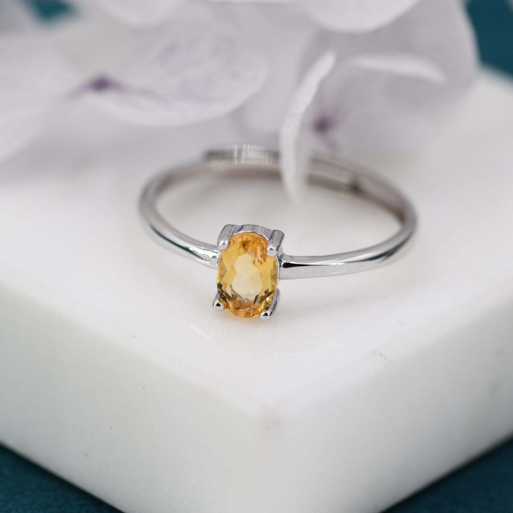 Natural Citrine Oval Ring in Sterling Silver, 4x6mm, Prong Set Oval Cut, Adjustable Size, Genuine Citrine Ring, November Birthstone