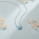 Blue Opal Oval Necklace in Sterling Silver, Dainty Lab Oval Cabochon Necklace, October Birthstone
