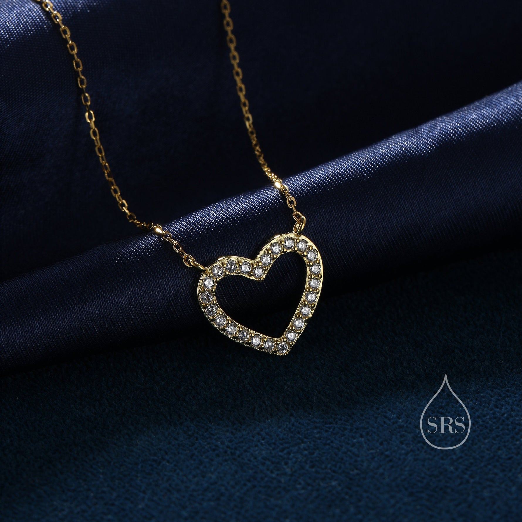 Open Heart CZ Necklace in Sterling Silver, Silver or Gold, Heart Necklace, Sparkly CZ Necklace