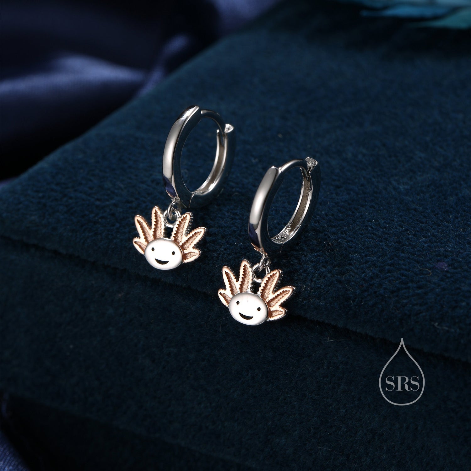 Axolotl Huggie Hoop Earrings in Sterling Silver - Sea Creature Dangle Drop Earrings - Pet Lover - Cute, Fun, Whimsical