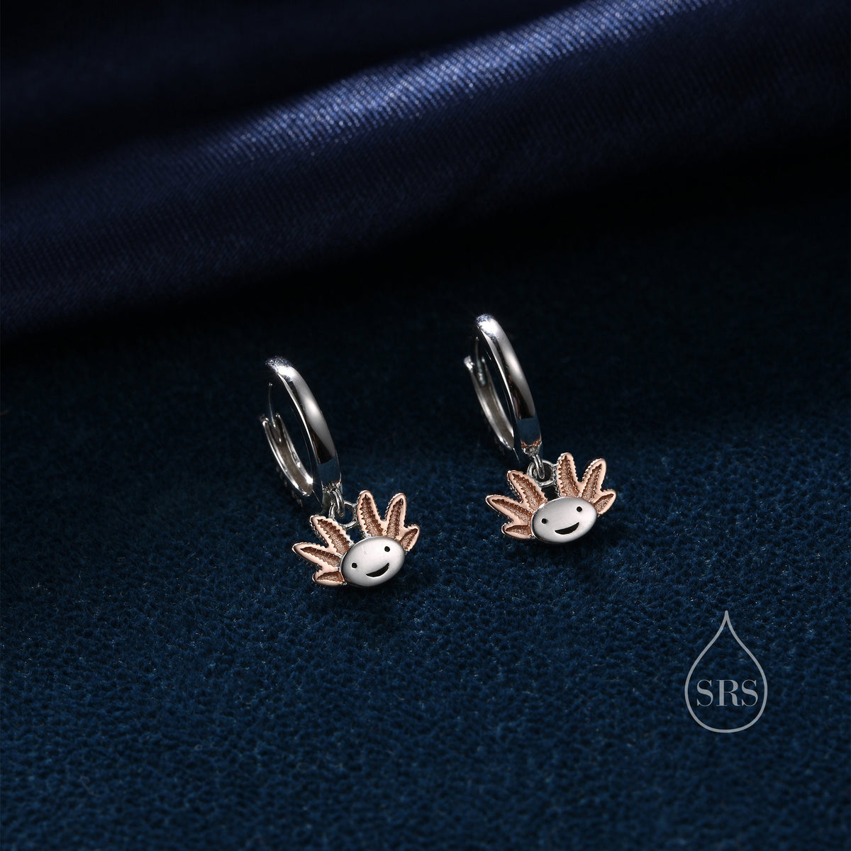 Axolotl Huggie Hoop Earrings in Sterling Silver - Sea Creature Dangle Drop Earrings - Pet Lover - Cute, Fun, Whimsical