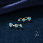 Blue Opal Trio Crawler Earrings in Sterling Silver, Opal Ear Climbers, Silver or Gold, Lab Opal Earrings