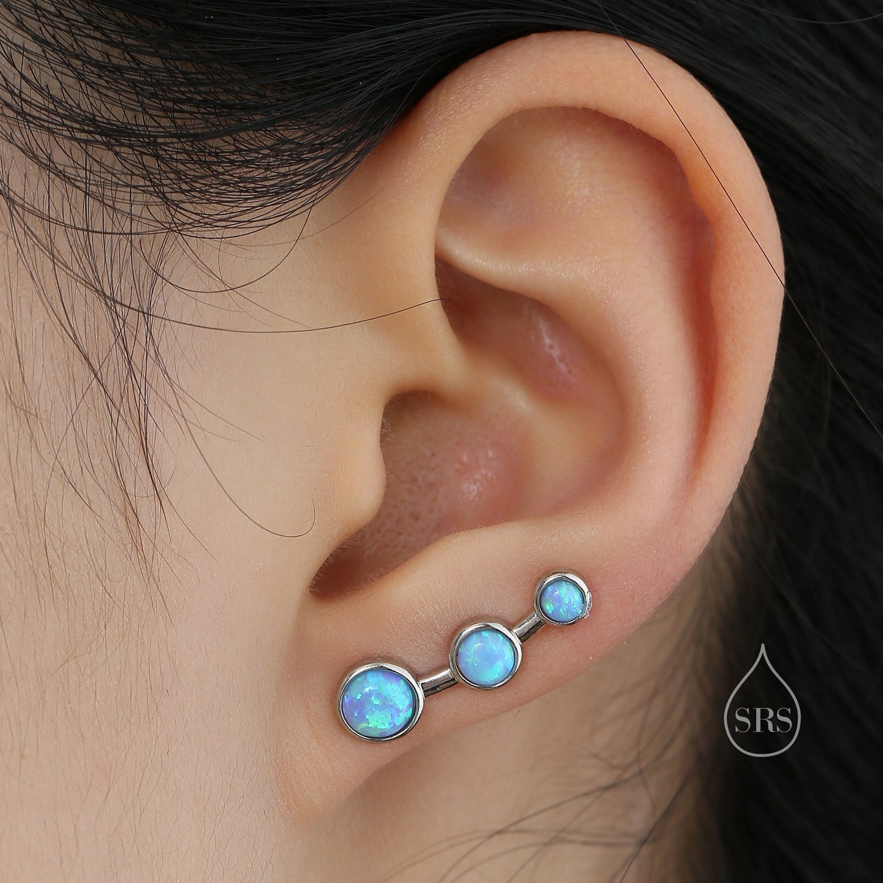 Moonstone Trio Crawler Earrings in Sterling Silver, Simulated Moonstone Ear Climbers, Silver or Gold, Lab Moonstone Earrings