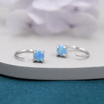 Blue Opal Huggie Hoop Earrings in Sterling Silver, 3mm or 4mm Tiny Opal Open Hoop Earrings, Opal Pull Through Threaders, Half Hoops,