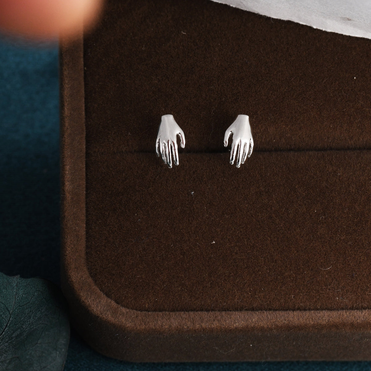 Pair of Hand Stud Earrings in Sterling Silver, Silver or Gold, Fingers Earrings, Fun and Quirky Design