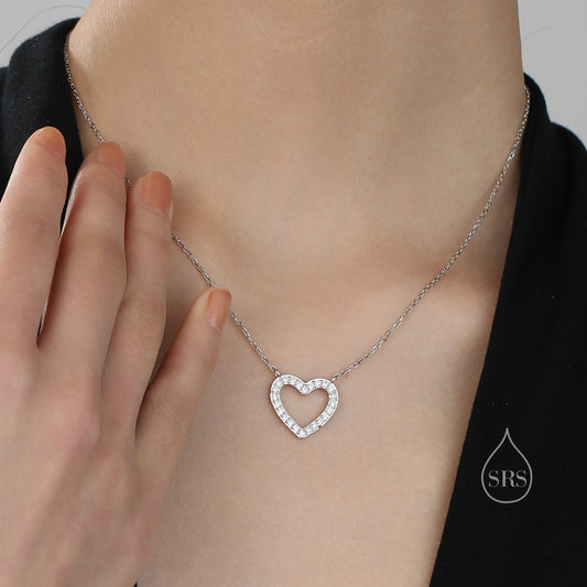 Open Heart CZ Necklace in Sterling Silver, Silver or Gold, Heart Necklace, Sparkly CZ Necklace