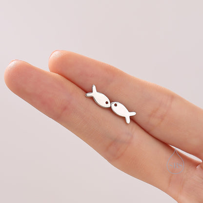 Tiny Fish Stud Earrings in Sterling Silver, Silver, Gold or Rose Gold, Small Fish Earrings, Cute Fish Earrings