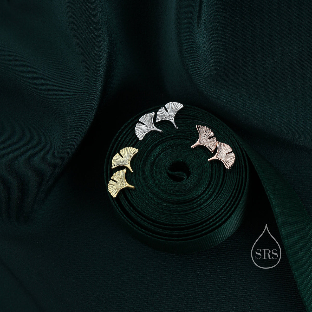 Tiny Ginkgo Leaf Stud Earrings in Sterling Silver, Silver, Gold or Rose Gold, Small Leaf Earrings, Cute Leaf Earrings