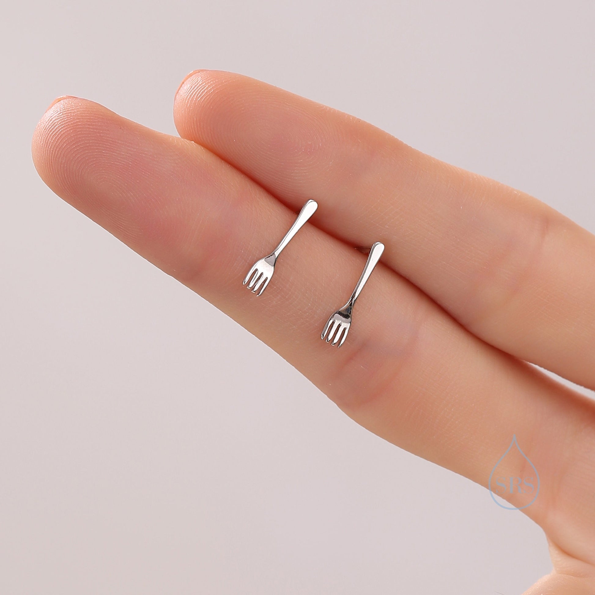 Tiny Little Fork Stud Earrings in Sterling Silver, Silver, Gold or Rose Gold, Small Fork Earrings, Cute Fork Earrings