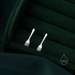 Tiny Little Fork Stud Earrings in Sterling Silver, Silver, Gold or Rose Gold, Small Fork Earrings, Cute Fork Earrings