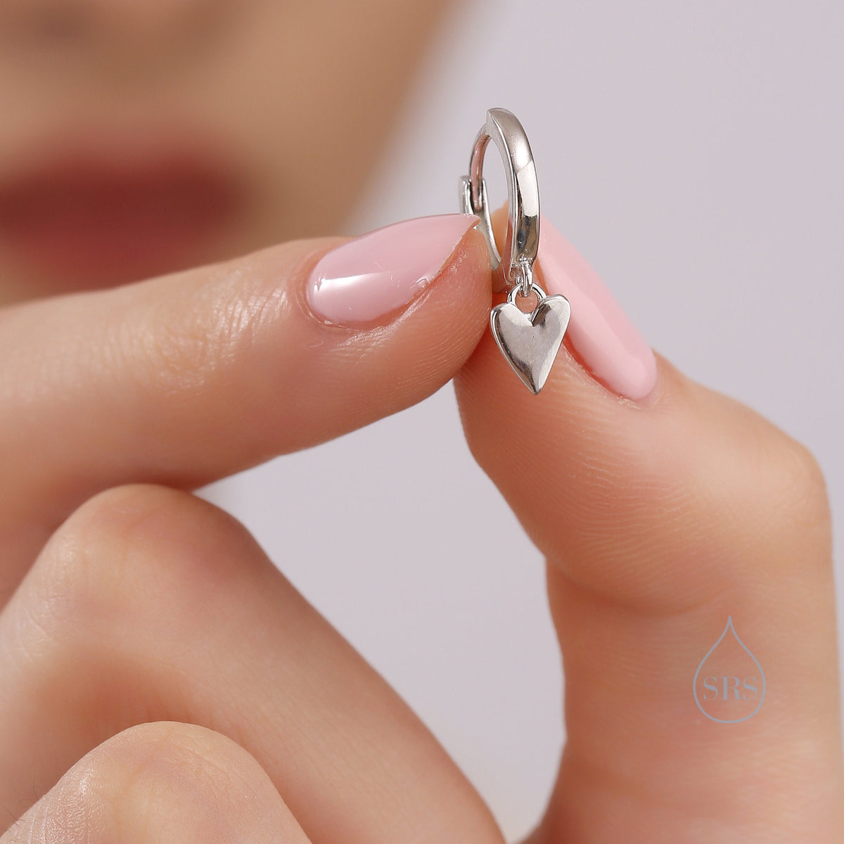Tiny Heart Dangle Huggie Hoop in Sterling Silver, Silver or Gold or Rose Gold, Skinny Heart Earrings, Heart Huggie Hoops