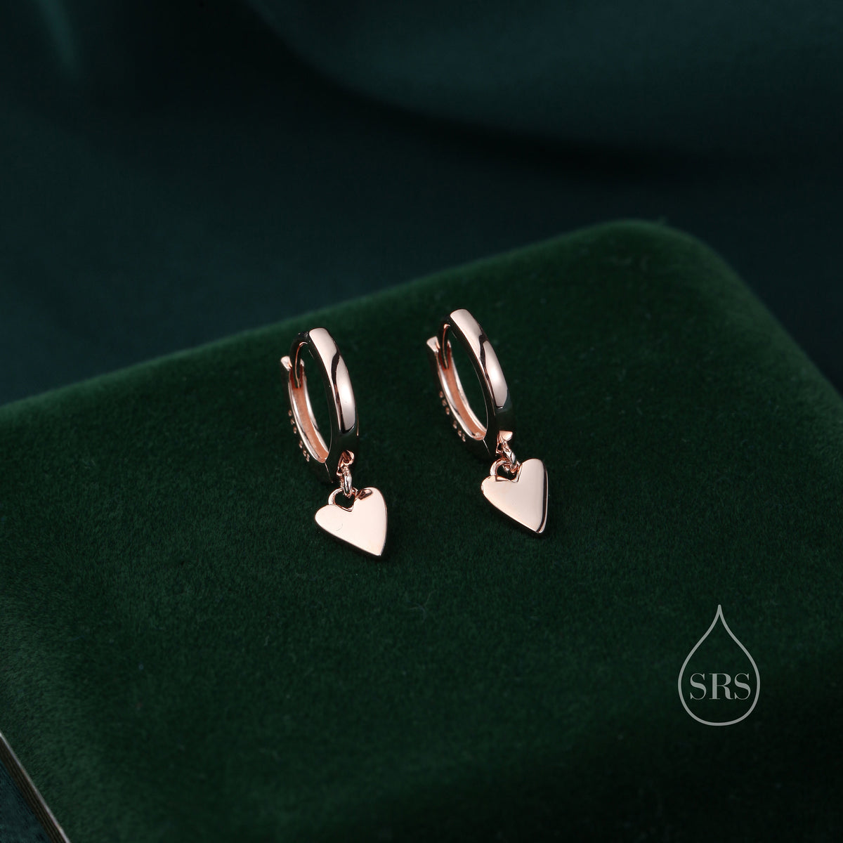 Tiny Heart Dangle Huggie Hoop in Sterling Silver, Silver or Gold or Rose Gold, Skinny Heart Earrings, Heart Huggie Hoops