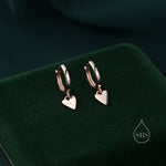 Tiny Heart Dangle Huggie Hoop in Sterling Silver, Silver or Gold or Rose Gold, Skinny Heart Earrings, Heart Huggie Hoops