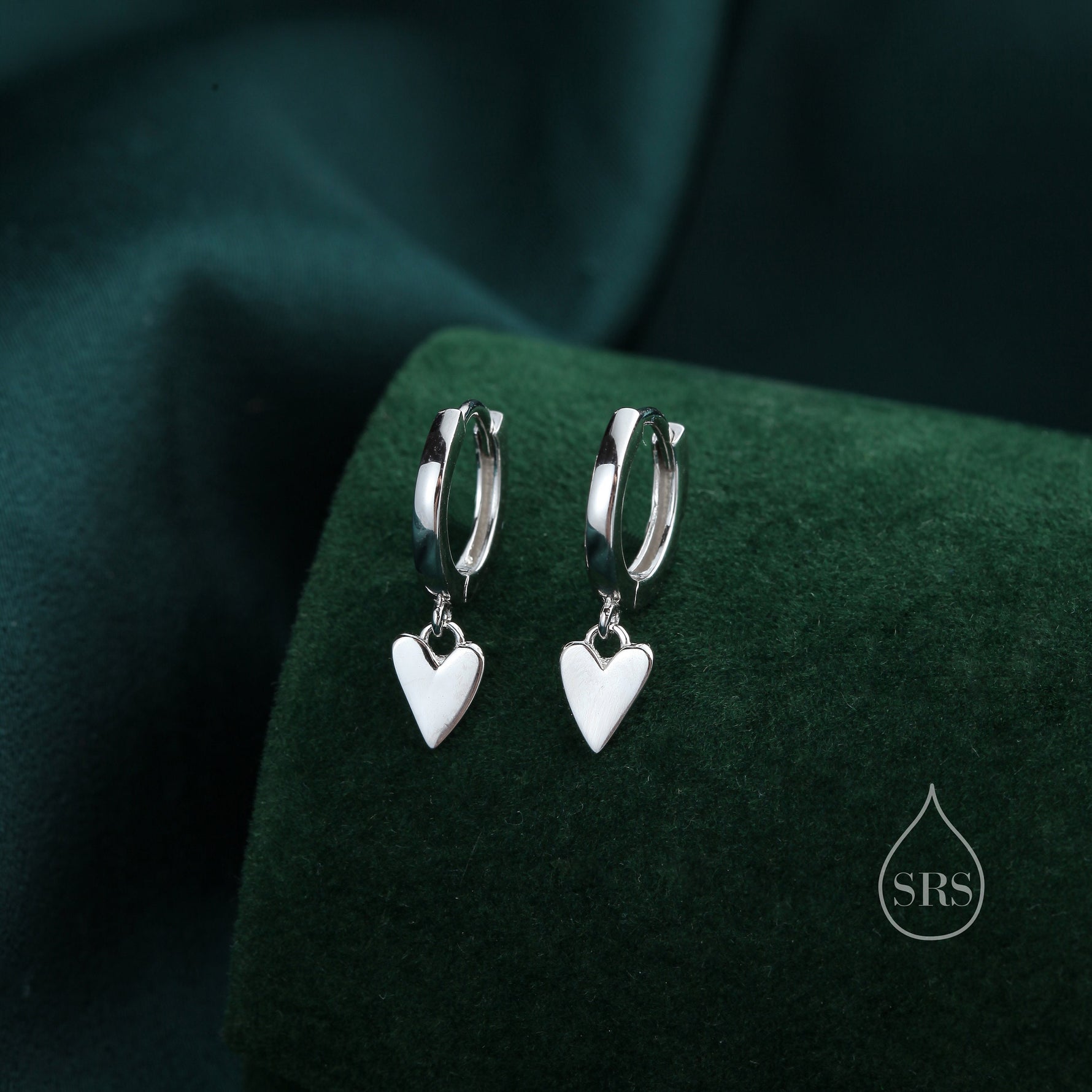 Tiny Heart Dangle Huggie Hoop in Sterling Silver, Silver or Gold or Rose Gold, Skinny Heart Earrings, Heart Huggie Hoops