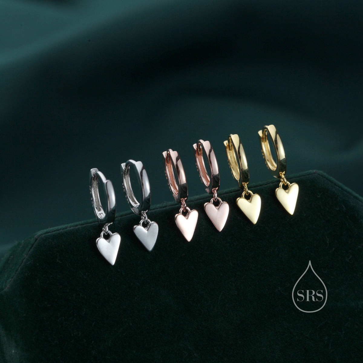 Tiny Heart Dangle Huggie Hoop in Sterling Silver, Silver or Gold or Rose Gold, Skinny Heart Earrings, Heart Huggie Hoops