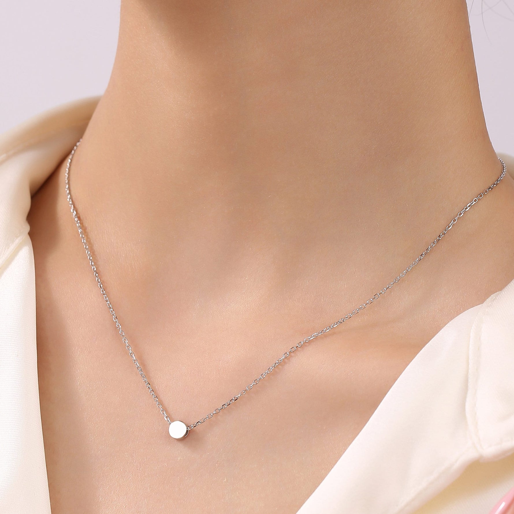 Tiny Little Dot Pendant Necklace in Sterling Silver, Silver, Gold or Rose Gold, Extra Small Pebble Necklace, Silver Disk Necklace