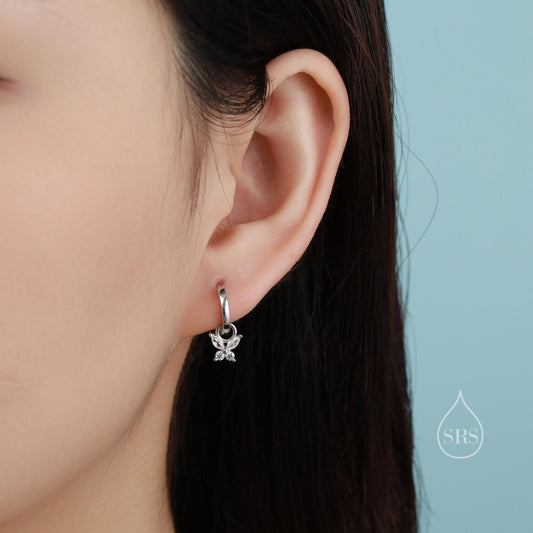 Sterling Silver Butterfly CZ Huggie Hoops, Detachable Butterfly Hoop Earrings, Dainty Butterfly Dangle Earrings, CZ Butterfly Earrings