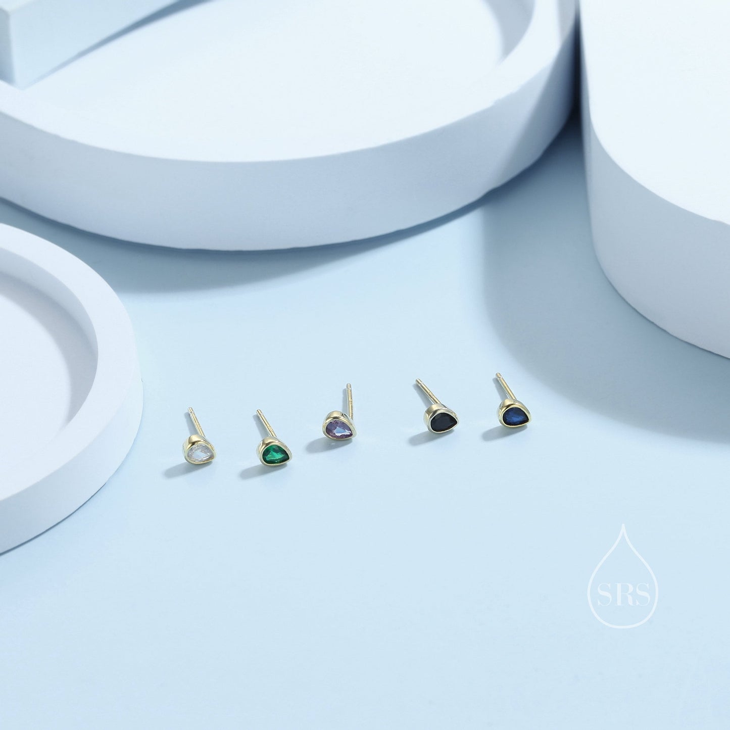 Extra Tiny CZ Droplet Stud Earrings in Sterling Silver, Silver or Gold, 5 colors